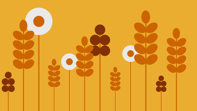 Beautiful autumn 4K background for presentation or decoration. Autumn or harvest themed background with dandelions, what and crops. Calm and natural feeling.
