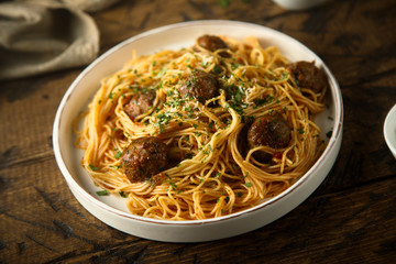 Traditional spaghetti with meatballs