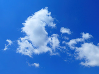 The blue cloudy sky with white clouds horse shape b- ackground and texture