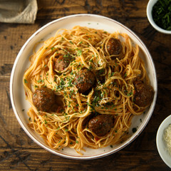 Traditional spaghetti with meatballs