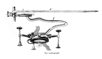 The cardiograph in the old book Human phisiology by H. Chapman, Philadelphia, 1887