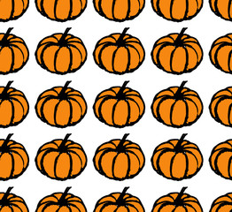 Orange pumpkins on white background as halloween pattern wallpaper           