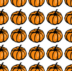 Orange pumpkins on white background as halloween pattern wallpaper           