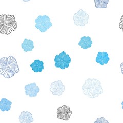 Light BLUE vector seamless elegant wallpaper with flowers. Flowers in natural style on white background. Texture for window blinds, curtains.