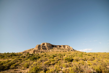 Fototapeta na wymiar Mountain eroded by water and wind in the region of Los Campos de San Juan, Moratalla, Murcia, Spain