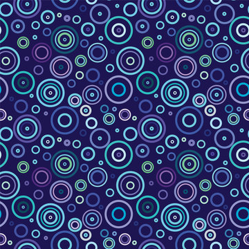 Seamless Vector Repeat Pattern Design With Circles. Abstract Water Theme Repeat Background. Blue Pattern With Circles. Rain Pattern.