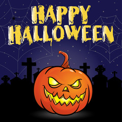 Pumpkin Jack, a postcard on the theme of Halloween. happy Halloween poster. Color vector illustration