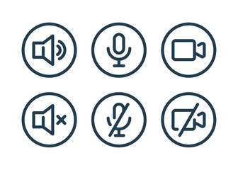 Speaker, Mic and Video Camera related icons. Basic icons for Video Conference, Webinar and Video chat.