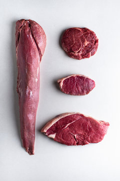 Fillet, Rump, Sirloin, Ribeye, raw comparison