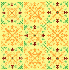 Yellow and green patterns on the banana background