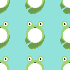 Cartoon frog character seamless background for baby decorative design. Tropical nature backdrop. Flat animal pattern. Vector kids template.