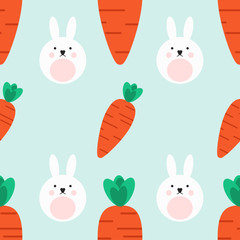 Rabbit character seamless background in abstract style. Simple vector illustration. Children pattern. Banner design. Animal backdrop. Funny cartoon bunny.
