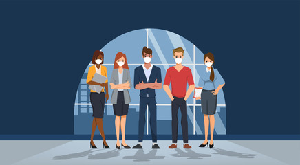 Business people wearing a face mask prevention. Stop covid19 coronavirus. New normal lifestyle in daily after Coronavirus outbreak.