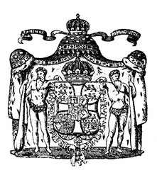 Coat of arms of Denmark in the old book Encyclopedic dictionary by A. Granat, vol. 3, S. Petersburg, 1896