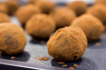 close up of chocolate truffles