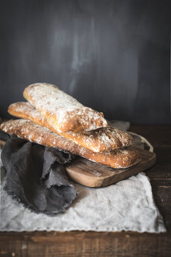 Ciabatta bread in a rustic kitchen