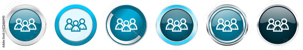 Aufkleber forum silver metallic chrome border icons in 6 options, set of web blue round buttons isolated on wh