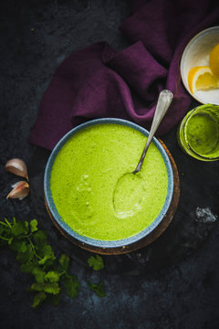 Cilantro Pesto Sauce In A Bowl