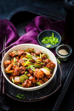 Soya Chunks Manchurian served in a bowl
