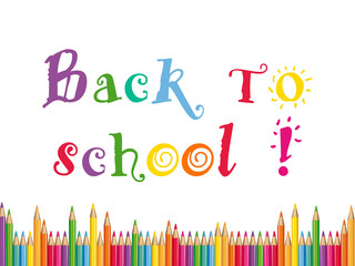 Back to school. Education background with colored letters and pencils. Illustration.