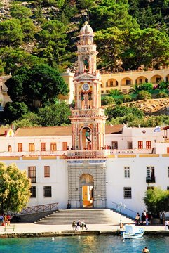 Greece, Symi island, view of the Holy Monastery of Archangel Michael Panormitis, September 28 2008.