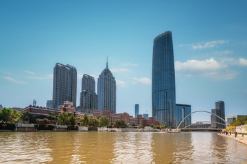 Urban architectural landscape on both sides of Haihe River in Tianjin