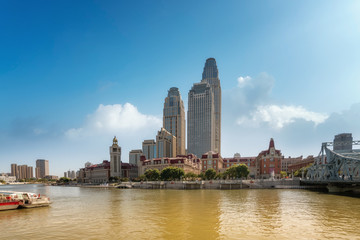 Obraz premium Urban architectural landscape on both sides of Haihe River in Tianjin