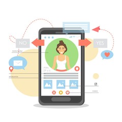 Mobile phone dating app, vector flat illustration