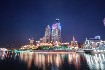 Obraz premium Urban architectural landscape on both sides of Haihe River in Tianjin