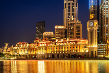 Fototapeta na wymiar Urban architectural landscape on both sides of Haihe River in Tianjin