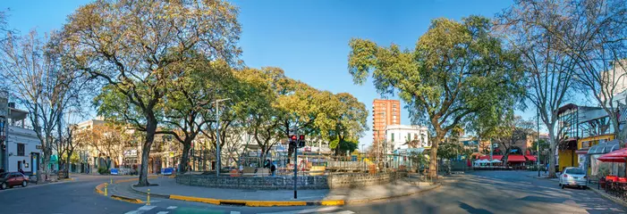Poster Plaza Dorrego in Buenos Aires, Argentina, on a Sunday morning , preparing for the popular Palermo market  (panorama) © Roel