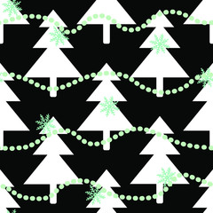 Obraz premium Seamless New Year's pattern of fir trees and snowflakes. Vector stock illustration eps10