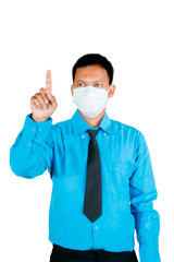 Businessman wear mask while touching on screen