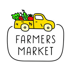Hand drawn badge - Farmers market. Illustration on white background.