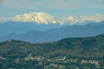 Malcantone valley with the Alps and Mount Rosa at the bottom