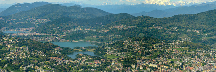 Fototapeta na wymiar Aerial view of Lugano and Malcantone valley in Switzerland