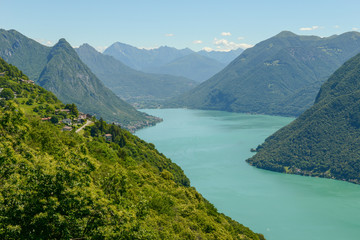 View at lake Lugano from mount Bre in Switzerland