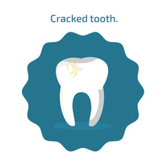 Cracked Tooth Vector Icon in flat style isolated. Dental icons on blue background. Vector illustration for dentistry.
