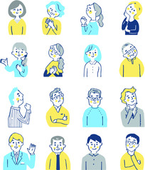 いろいろな表情の男女　上半身　セット