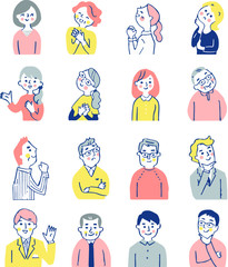 いろいろな表情の男女　上半身　セット