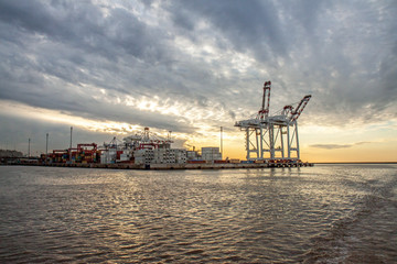 Sunset at Puerto Nuovo harbour in Buenos Aires, Argentina