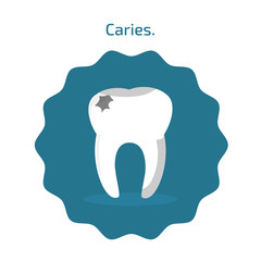 Tooth with caries. Dental icons on blue background. Flat Vector illustration for dentistry. Icon web button isolated.