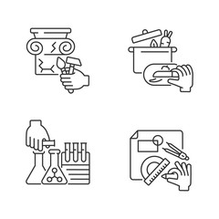 Handmade linear icons set. House renovation. Building restoration. Home cook. Handcrafted product. Customizable thin line contour symbols. Isolated vector outline illustrations. Editable stroke