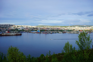 Naklejka na ściany i meble Panorama of the Kola Bay with a view of the city.