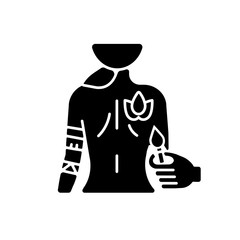 Body art black glyph icon. Body painting. Skin art. Professional beauty procedures. Applying henna on body. Beauty shop services. Silhouette symbol on white space. Vector isolated illustration