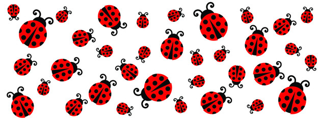 Fly ladybug icon. Flying lady bug banner. Vector sign