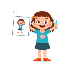 happy cute little kid boy and girl draw with crayon on paper