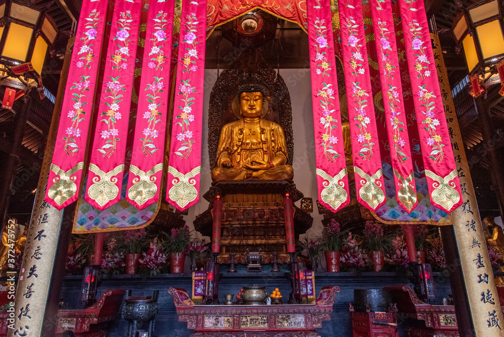 Wall mural jade buddha temple, shanghai, china. 02/05/2019. it is the most important buddhist temple in shangha