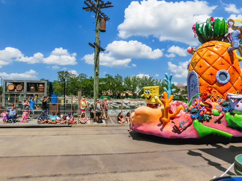 Orlando, USA - May 8, 2018: The large parade with performers at Universal Studio park on May 8, 2018.