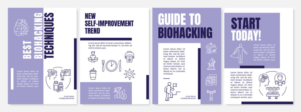 Best biohacking techniques brochure template. DIY bio, nutrigenomics flyer, booklet, leaflet print, cover design with linear icons. Vector layouts for magazines, annual reports, advertising posters